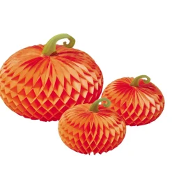 Suspension citrouille en papier orange et vert x3