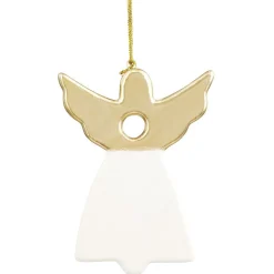 Suspension de Noël Ange en grès blanc et doré H11 cm < Gifi