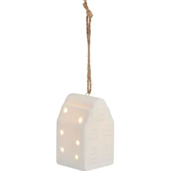 Suspension de Noël lumineuse forme maison céramique blanche 1LED blanc chaud H7,5cm < Gifi Outlet