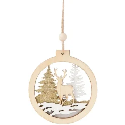 Suspension de Paysage de Noël dans cercle en bois