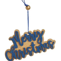 Suspension Merry Christmas doré et bleu L10x6cm < Gifi Sale