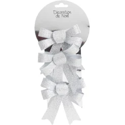 Suspension noeud de Noël pailleté argenté x3
