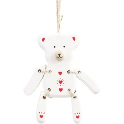 Suspension Ourson de Noël en bois rouge et blanc H10,5cm
