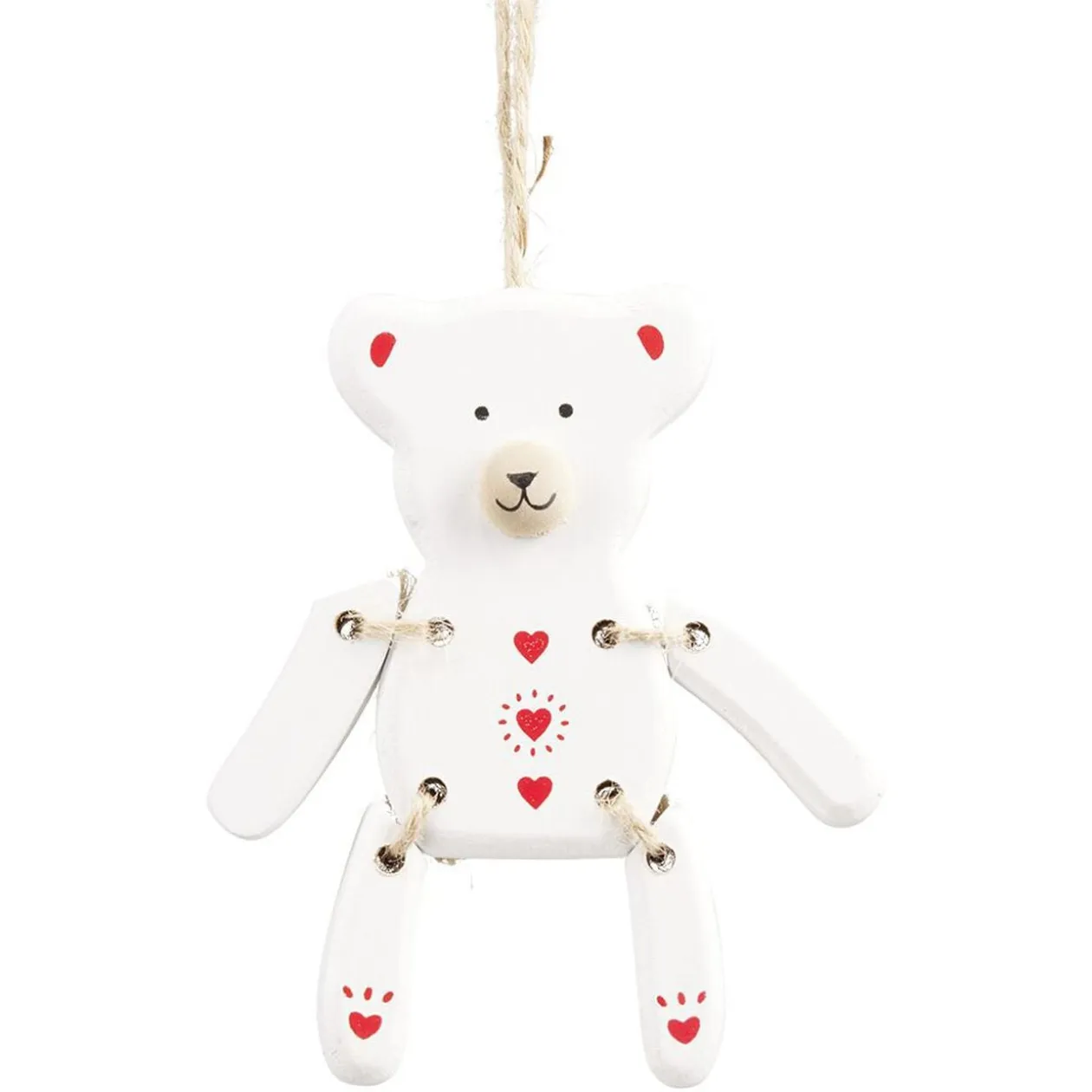 Suspension Ourson de Noël en bois rouge et blanc H10,5cm