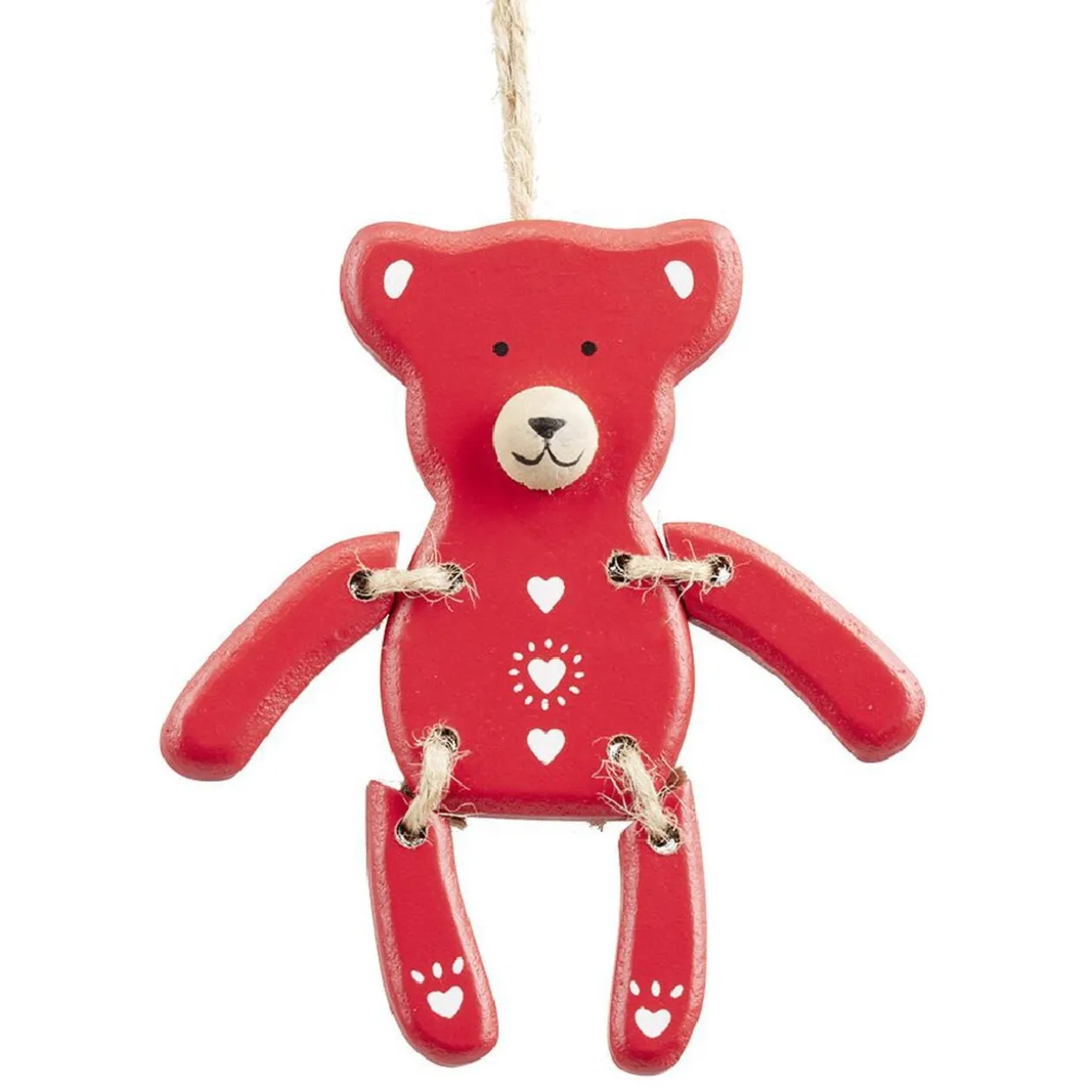 Suspension Ourson de Noël en bois rouge et blanc H10,5cm