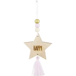 Suspension Étoile de Noël en bois avec pompon et perles H10,5cm < Gifi Sale