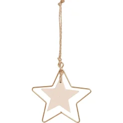 Suspension étoile métal doré et bois rose 8xH20cm