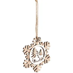 Suspension village de Noël dans flocon en bois H12cm - 2 modèles