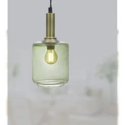 Suspension vintage en verre et métal Ø13xH25cm