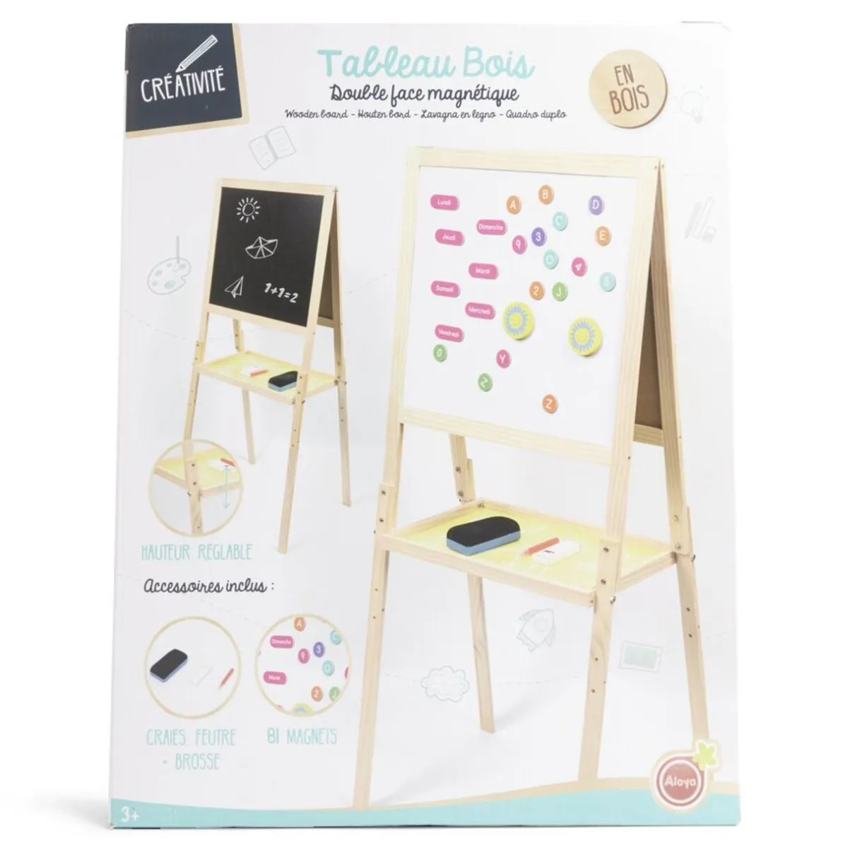 Tableau en bois double face magnétique et craie avec accessoires < Gifi Best