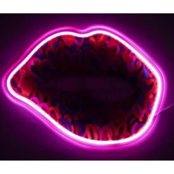 Tableau forme bouche street art PVC avec contour néon rose 30x40cm