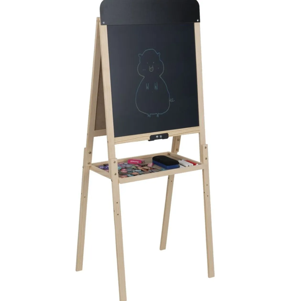 Tableau magique bois enfant 2en1 face blanche et face noir LCD 44x33x106cm