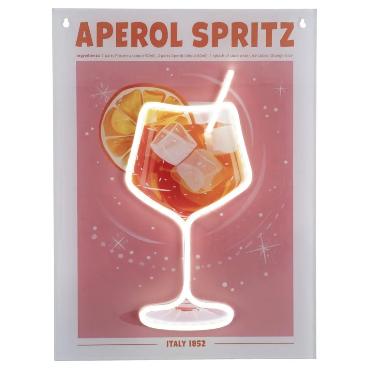 Tableau rectangulaire APEROL SPRITZ avec verre contour néon 32x43cm
