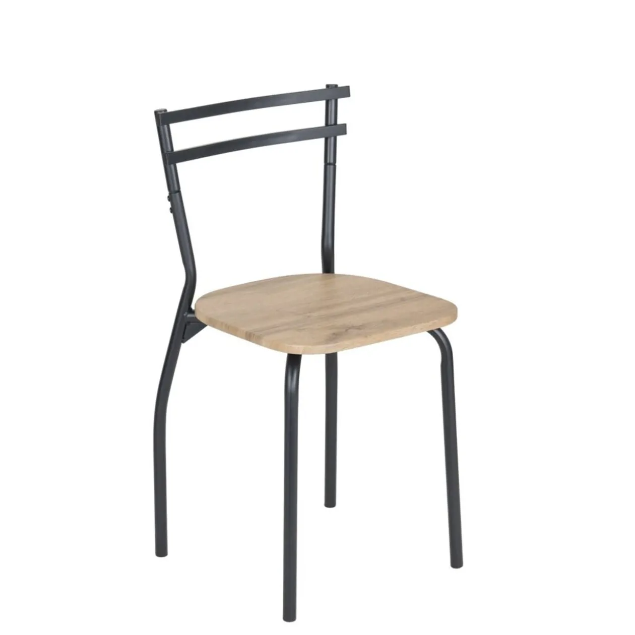 Table avec 4 chaises Luffi métal noir et bois marron 100x70xH75cm