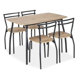 Table avec 4 chaises Luffi métal noir et bois marron 100x70xH75cm