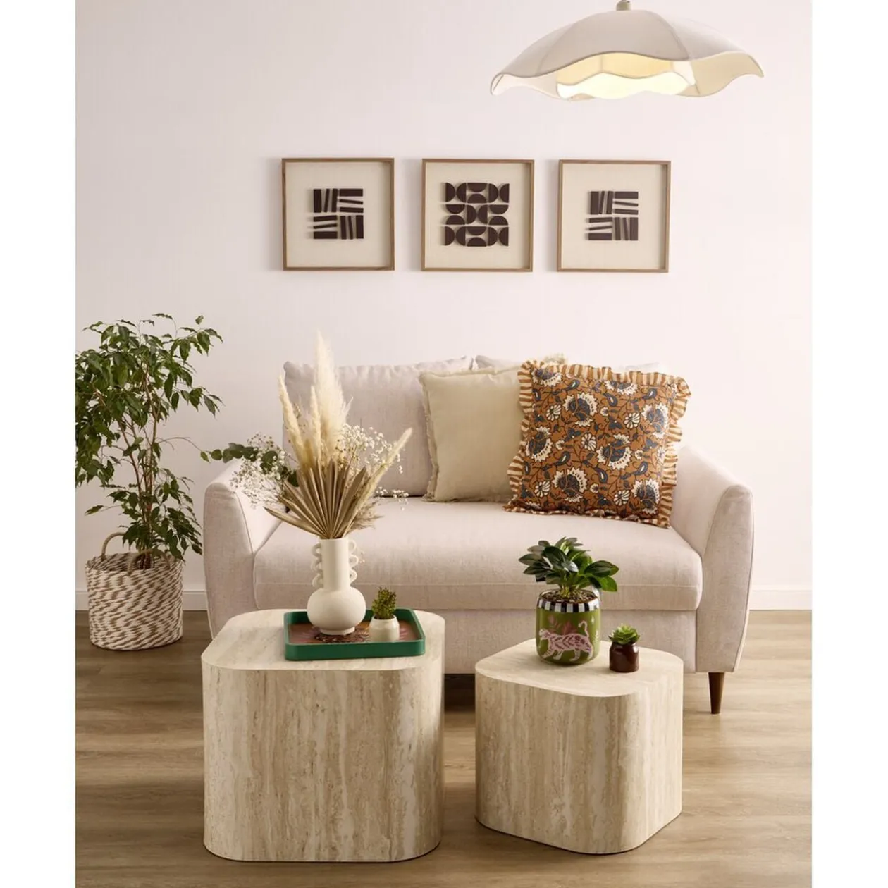 Table basse carrée Terra x2 bois blanchi H32cm et H38cm