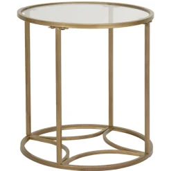 Table basse ronde India métal doré et plateau verre Ø43,5xH45,5cm < Gifi Best