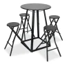 Table de bar haute avec 4 chaises à déplier métal et bois noir Ø105xH170cm < Gifi