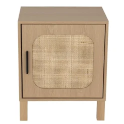 Table de chevet en bois et rotin Kanna 1 porte 40x30xH48cm
