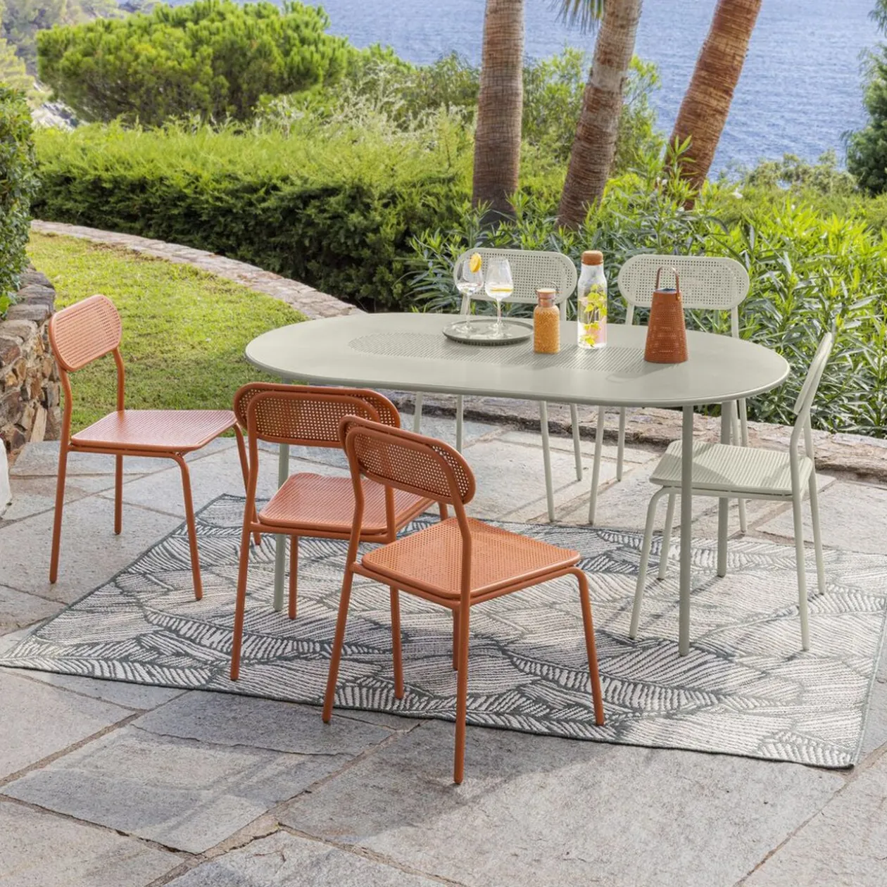 Table de jardin 6 personnes Faro métal orange 160x90xH74cm