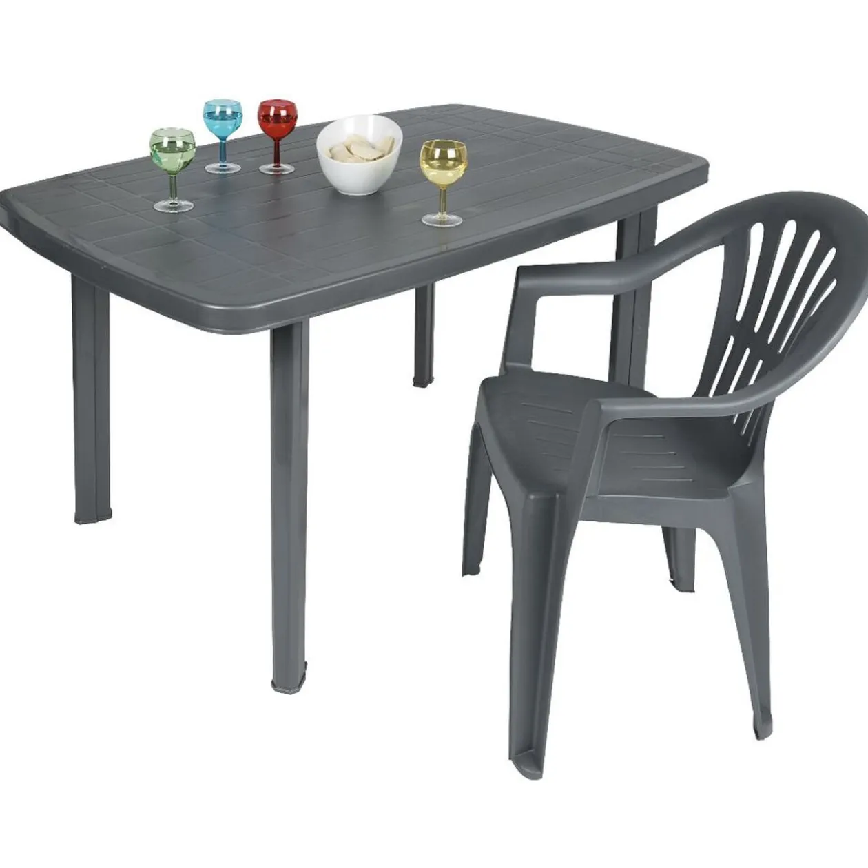 Table de jardin rectangulaire 6 personnes Viva gris foncé 137x72xH85cm