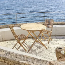 Table de jardin ronde en bambou Laos 2 personnes Ø90xH75 cm < Gifi