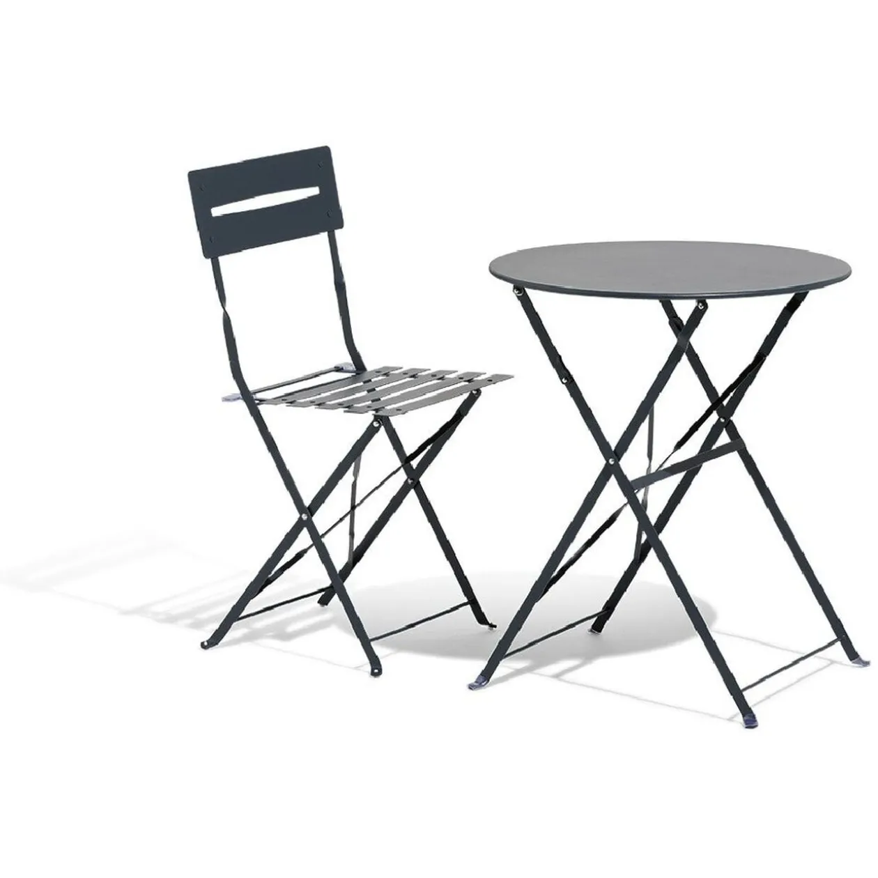 Table de jardin ronde RIO pliante 2 personnes métal gris