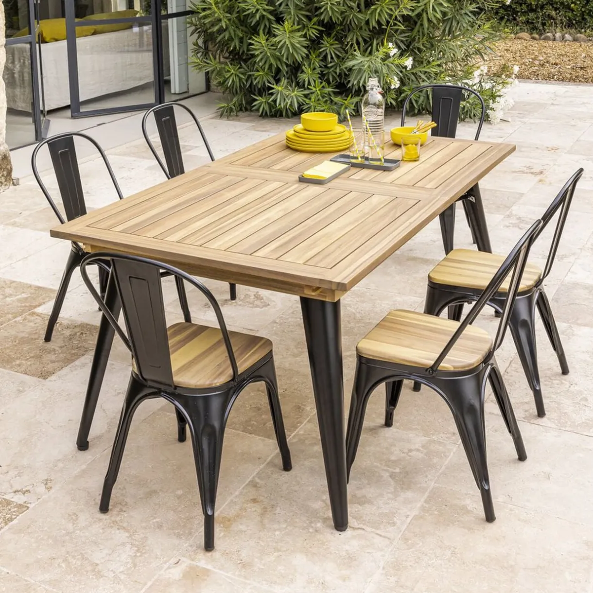 Table extensible Fabrik 6/8 personnes acacia naturel et métal noir 180/240x100xH75cm < Gifi Clearance