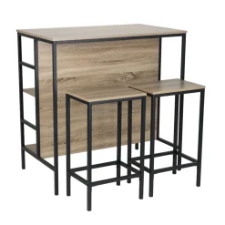 Table haute avec 2 tabourets Luffi métal bois noir et marron 100x60xH100cm < Gifi Online