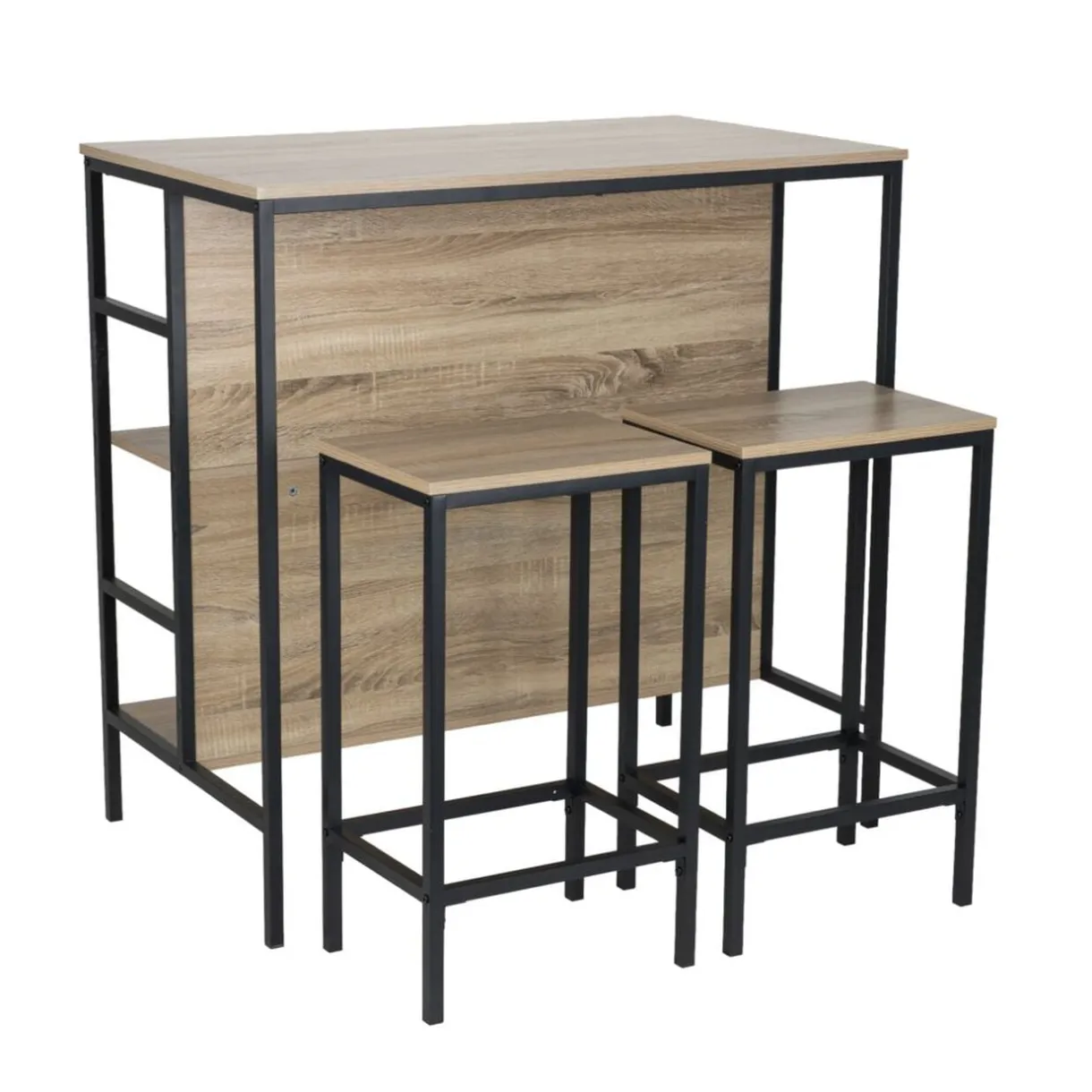 Table haute avec 2 tabourets Luffi métal bois noir et marron 100x60xH100cm < Gifi Online