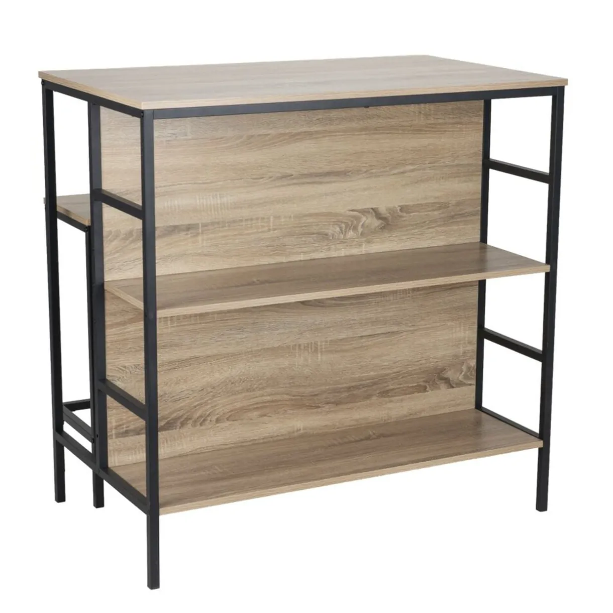 Table haute avec 2 tabourets Luffi métal bois noir et marron 100x60xH100cm < Gifi Online