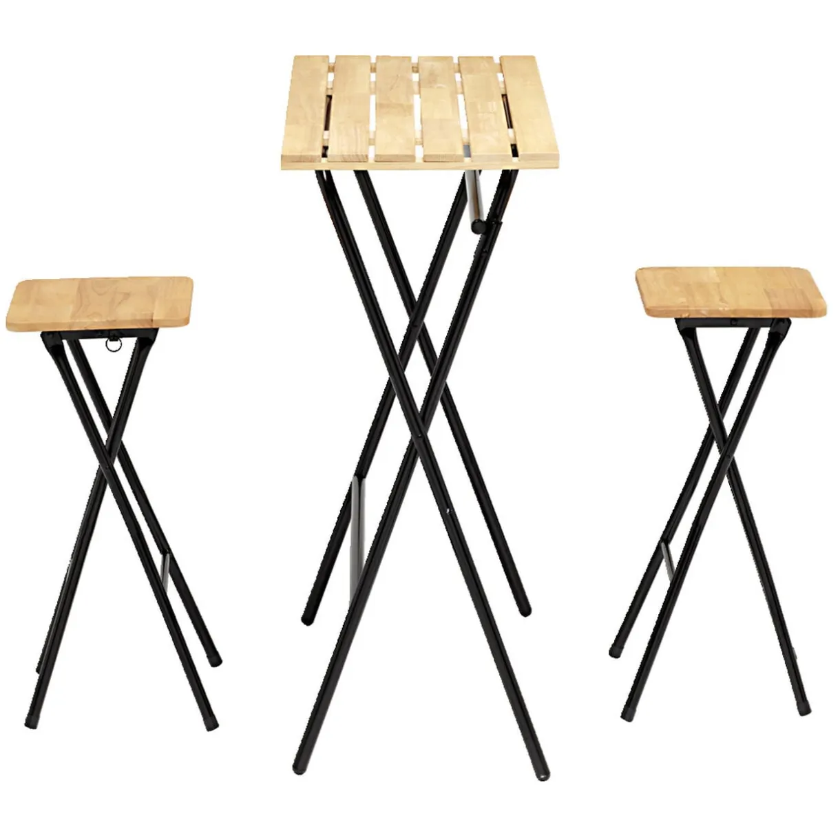 Table haute avec tabourets x2 Balcony pliables bois et métal 80x40xH98cm < Gifi