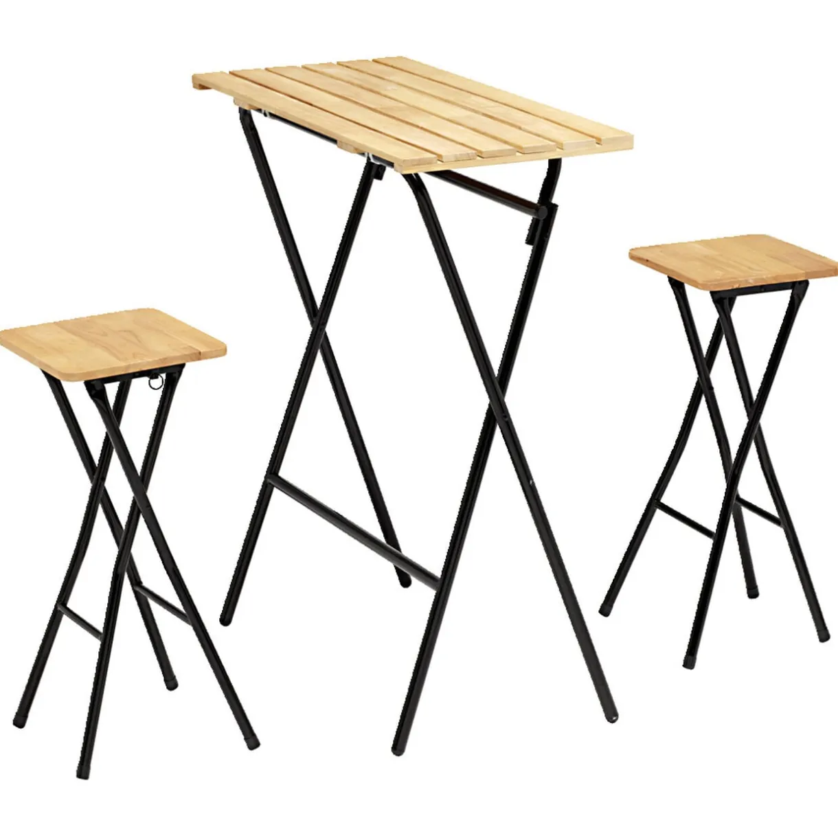 Table haute avec tabourets x2 Balcony pliables bois et métal 80x40xH98cm < Gifi