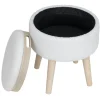 Tabouret bois Clara avec rangement contour bouclette blanc Ø36xH40cm < Gifi