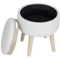 Tabouret bois Clara avec rangement contour bouclette blanc Ø36xH40cm < Gifi