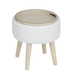 Tabouret bois Clara avec rangement contour bouclette blanc Ø36xH40cm < Gifi