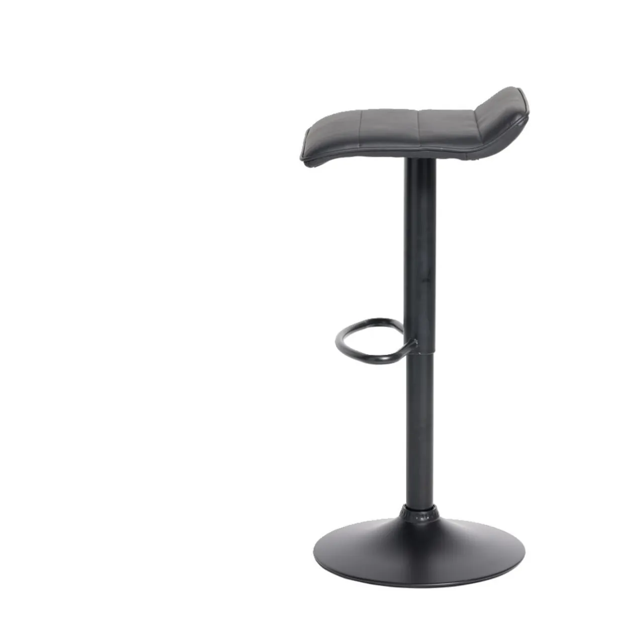 Tabouret de bar Majestik assise carrée simili noir et pied métal réglable H84cm