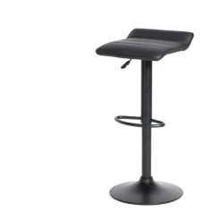 Tabouret de bar Majestik assise carrée simili noir et pied métal réglable H84cm