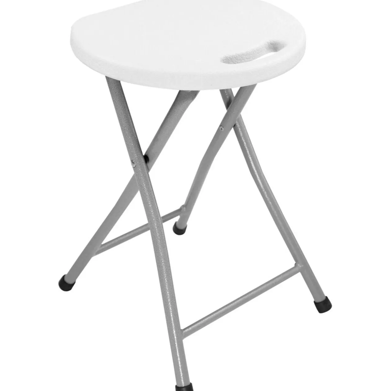 Tabouret pliant rond Fiesta métal gris assise polyéthylène blanc Ø33xH46,5cm
