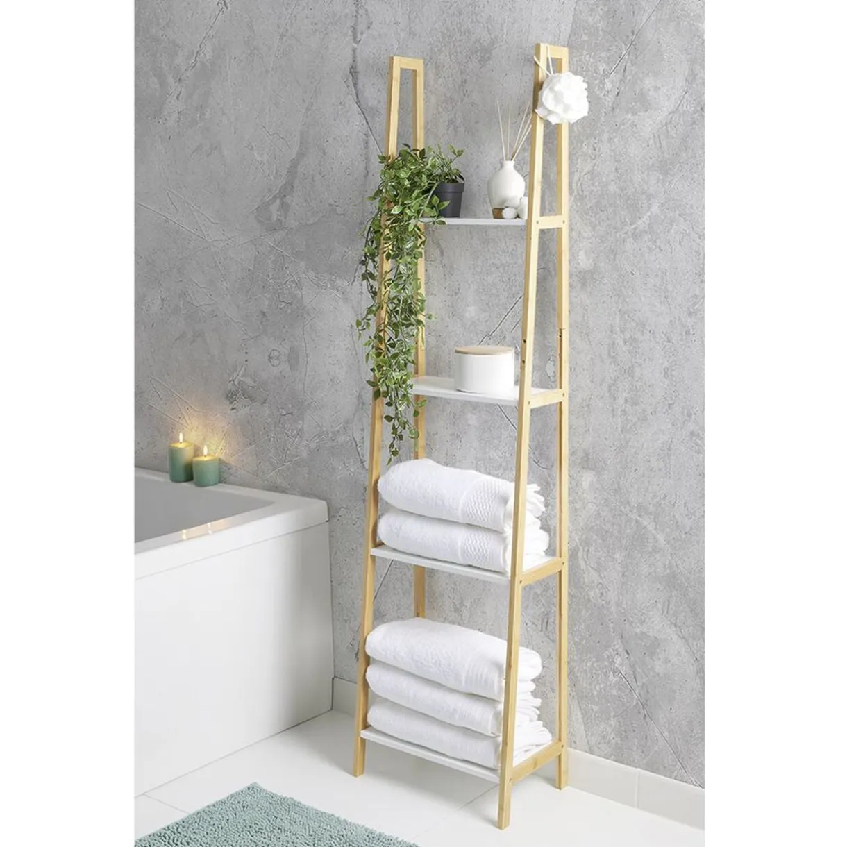 Étagère bambou 4 tablettes blanc < Gifi Clearance