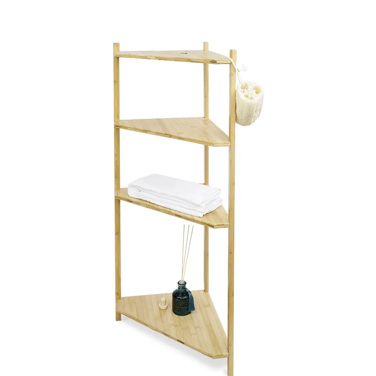 Étagère d'angle bambou 4 niveaux