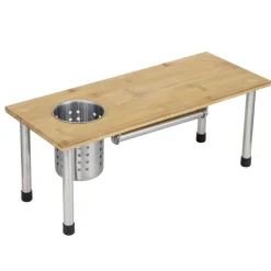 Étagère de cuisine bambou avec pot à ustensiles et porte rouleaux L50xH19,5cm
