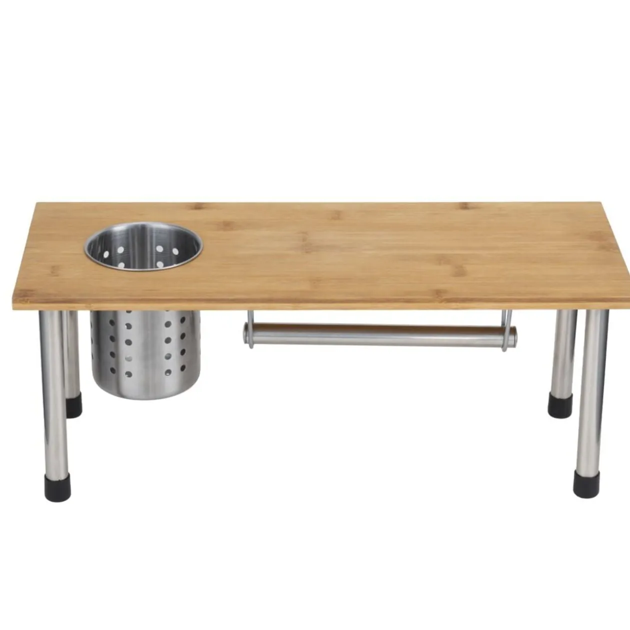 Étagère de cuisine bambou avec pot à ustensiles et porte rouleaux L50xH19,5cm