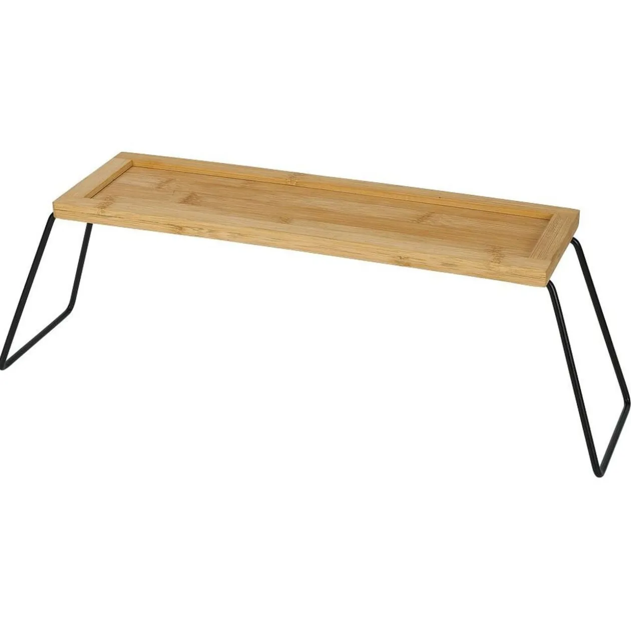 Étagère de rangement en bambou et pieds en métal noir 36x12xH15cm