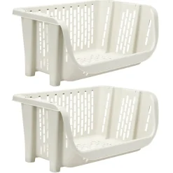 Étagère empilable x2 plastique 49,5x36xH29cm (2 modèles noir ou blanc)