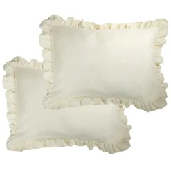 Taie d'oreiller rectangulaire satinée unie à volants 50x70cm (3 modèles) < Gifi New