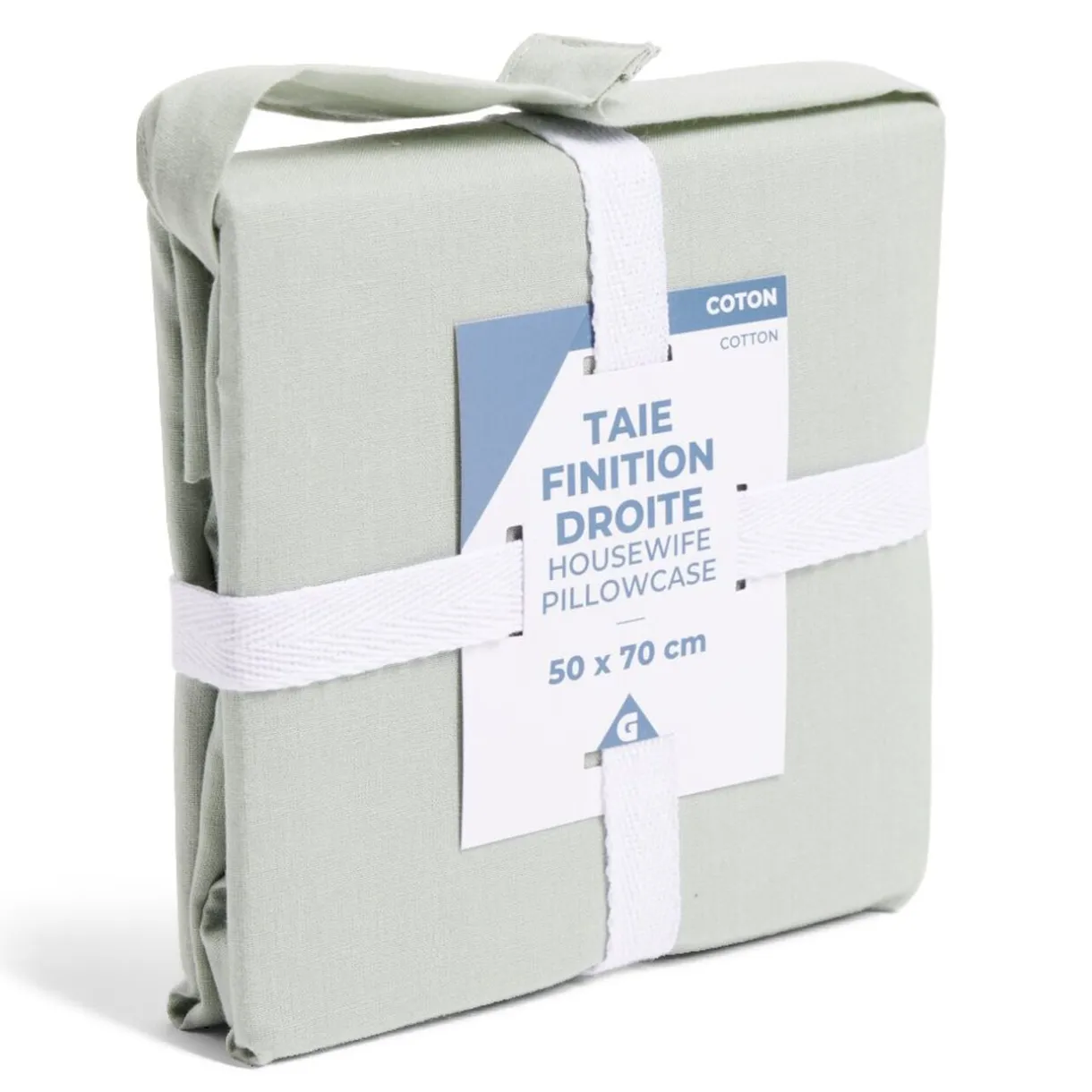 Taie d'oreiller 50x70cm 100% coton finition droite vert céladon < Gifi
