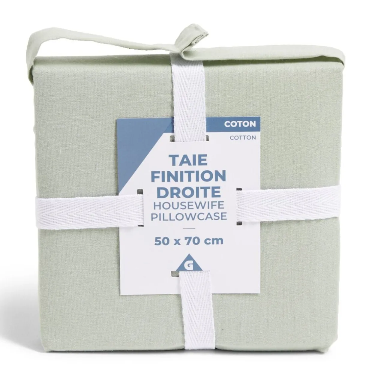 Taie d'oreiller 50x70cm 100% coton finition droite vert céladon < Gifi