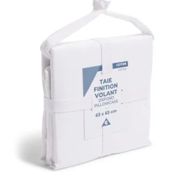 Taie d'oreiller 63x63cm 100% coton finition volant blanc