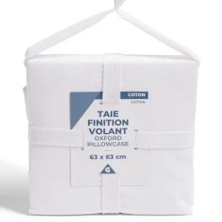 Taie d'oreiller 63x63cm 100% coton finition volant blanc